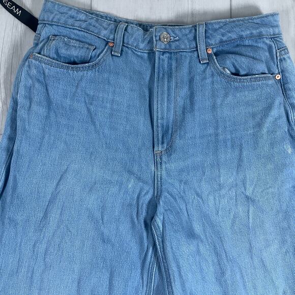 Paige Jeans Womens 29 Harper Wide Leg Light Blue Distressed Hem Relaxed Pants - Picture 2 of 16